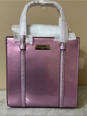 Kate Spade Mini Tote Patent Fabric Metallic Quartz Pink.